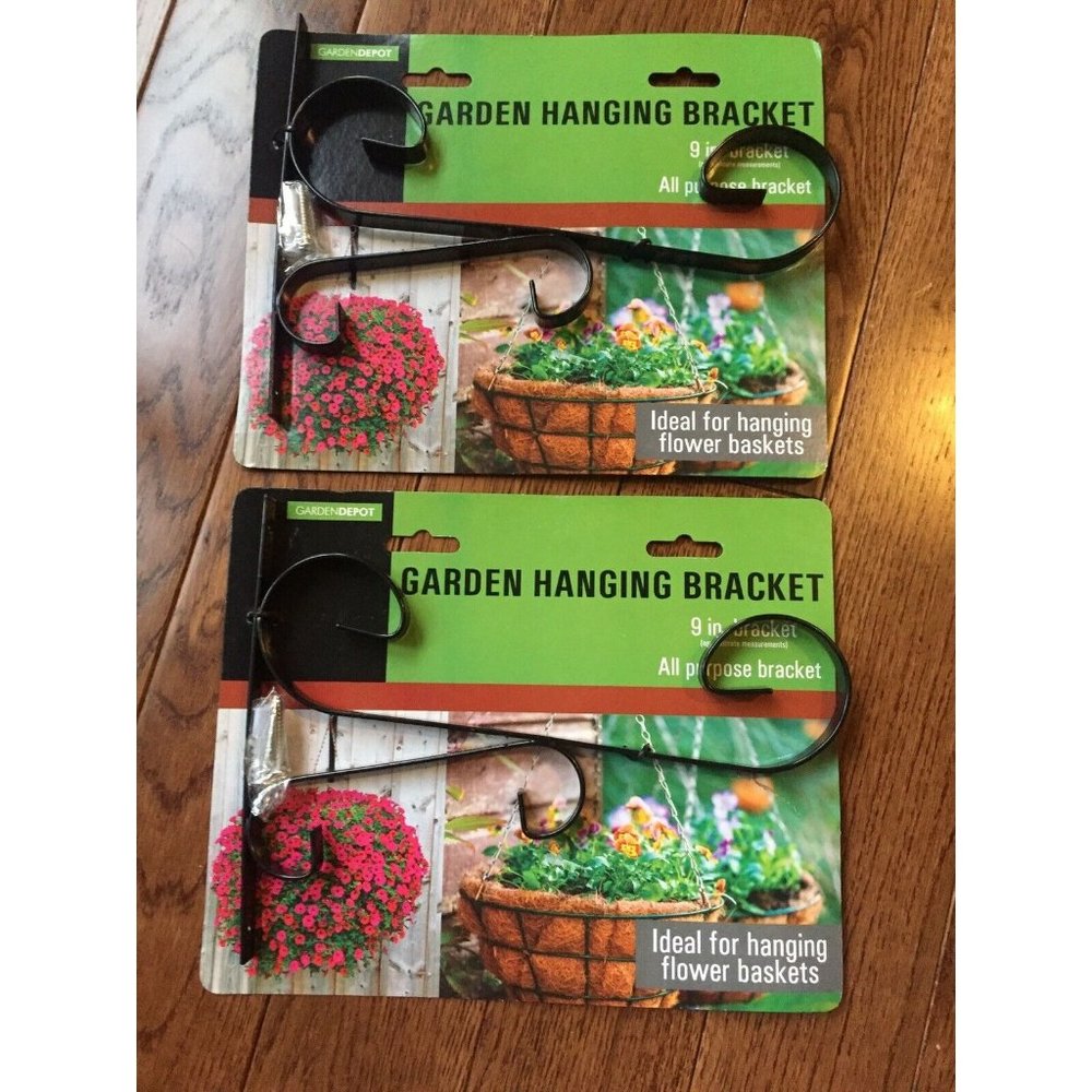 4 Flower‎ Basket Hangers Steel Wall Hooks For Plants Black Bracket Outdoor Decor